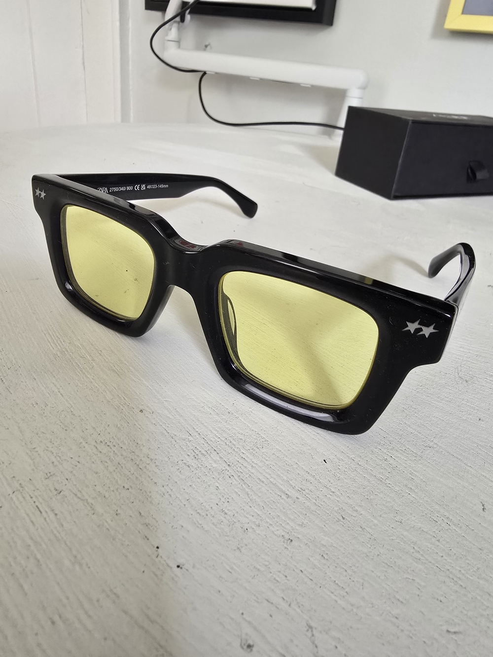 TwoJeys x Zara Black Frame Yellow Lens Rectangular Sunglasses